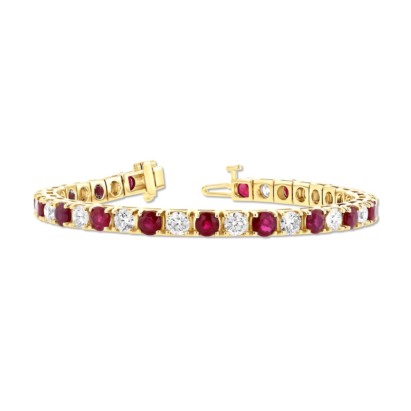 Main Image 2 of Ruby and 2-1/2 CT. T.W. Diamond Alternating Line Bracelet in 14K Gold