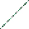 Thumbnail Image 1 of Emerald and 3/4 CT. T.W. Diamond Alternating Trios Line Bracelet in 14K White Gold