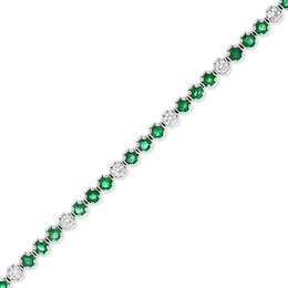 Emerald and 3/4 CT. T.W. Diamond Alternating Trios Line Bracelet in 14K White Gold