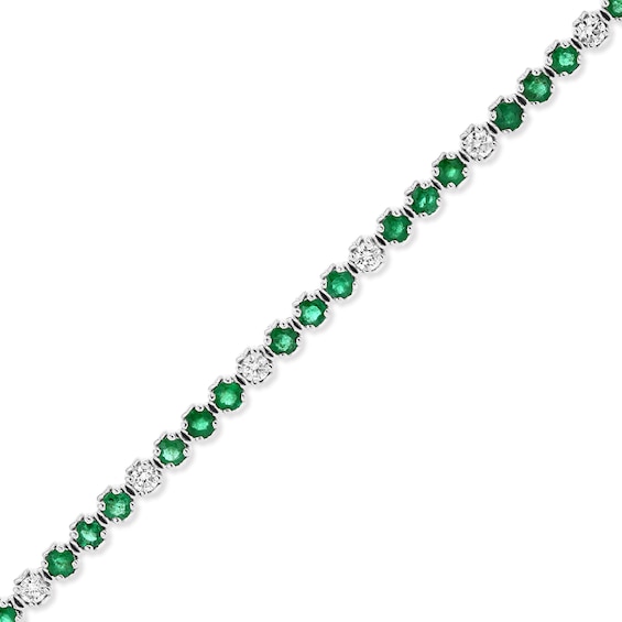 Emerald and 3/4 CT. T.w. Diamond Alternating Trios Line Bracelet in 14K White Gold