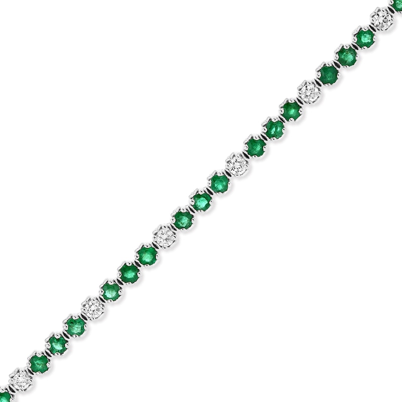 Main Image 1 of Emerald and 3/4 CT. T.W. Diamond Alternating Trios Line Bracelet in 14K White Gold