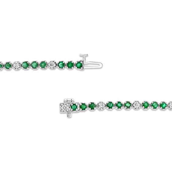 Emerald and 3/4 CT. T.w. Diamond Alternating Trios Line Bracelet in 14K White Gold