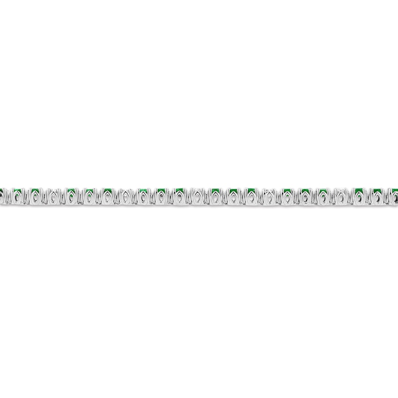 Main Image 4 of Emerald and 3/4 CT. T.W. Diamond Alternating Trios Line Bracelet in 14K White Gold