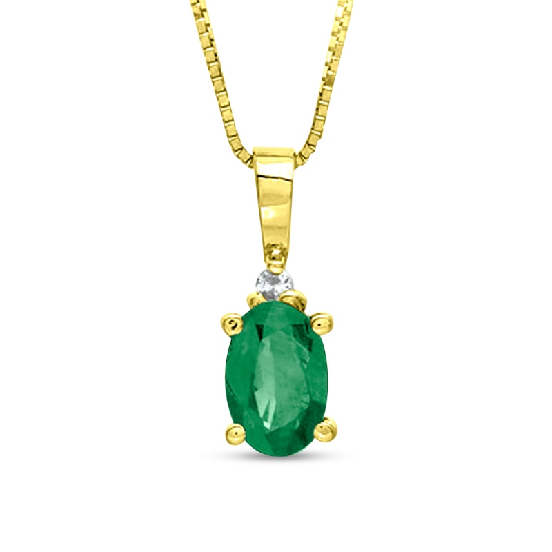 Main Image 1 of Oval Emerald and Diamond Accent Stacked Pendant in 14K Gold