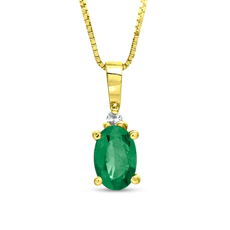 Oval Emerald and Diamond Accent Stacked Pendant in 14K Gold