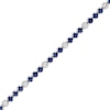 Thumbnail Image 1 of Blue Sapphire and 3/4 CT. T.W. Diamond Alternating Trios Line Bracelet in 14K White Gold