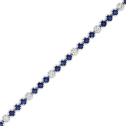 Blue Sapphire and 3/4 CT. T.W. Diamond Alternating Trios Line Bracelet in 14K White Gold