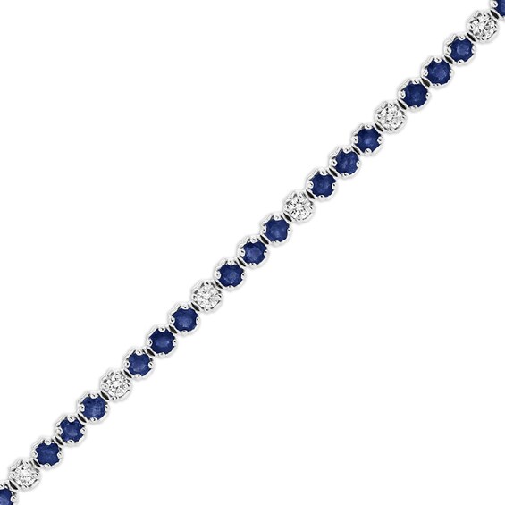 Blue Sapphire and 3/4 CT. T.w. Diamond Alternating Trios Line Bracelet in 14K White Gold