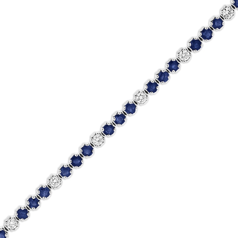 Main Image 1 of Blue Sapphire and 3/4 CT. T.W. Diamond Alternating Trios Line Bracelet in 14K White Gold