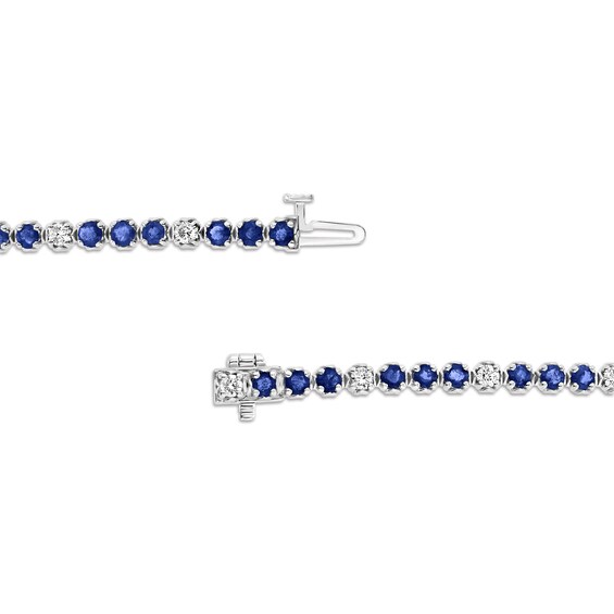 Blue Sapphire and 3/4 CT. T.w. Diamond Alternating Trios Line Bracelet in 14K White Gold