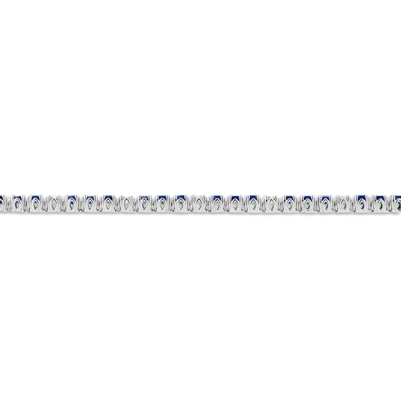 Blue Sapphire and 3/4 CT. T.w. Diamond Alternating Trios Line Bracelet in 14K White Gold