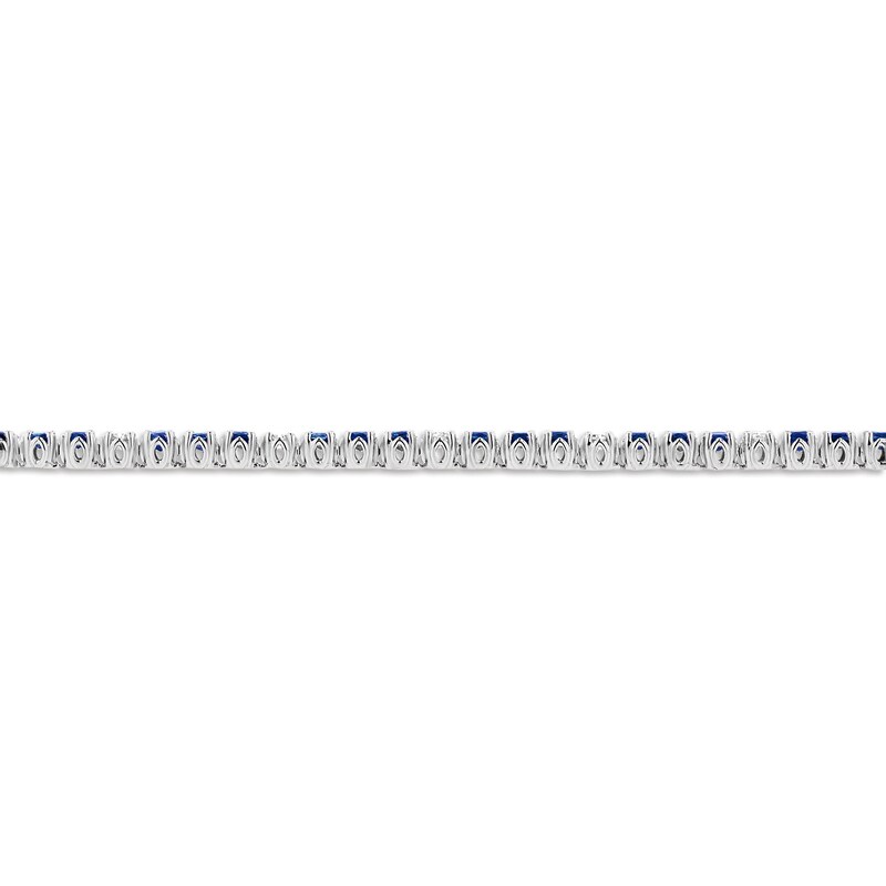 Main Image 4 of Blue Sapphire and 3/4 CT. T.W. Diamond Alternating Trios Line Bracelet in 14K White Gold