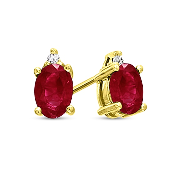Oval Ruby and Diamond Accent Stacked Stud Earrings in 14K Gold