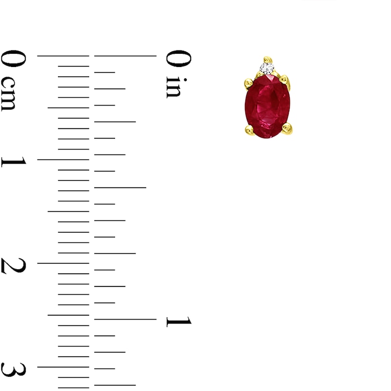 Main Image 2 of Oval Ruby and Diamond Accent Stacked Stud Earrings in 14K Gold