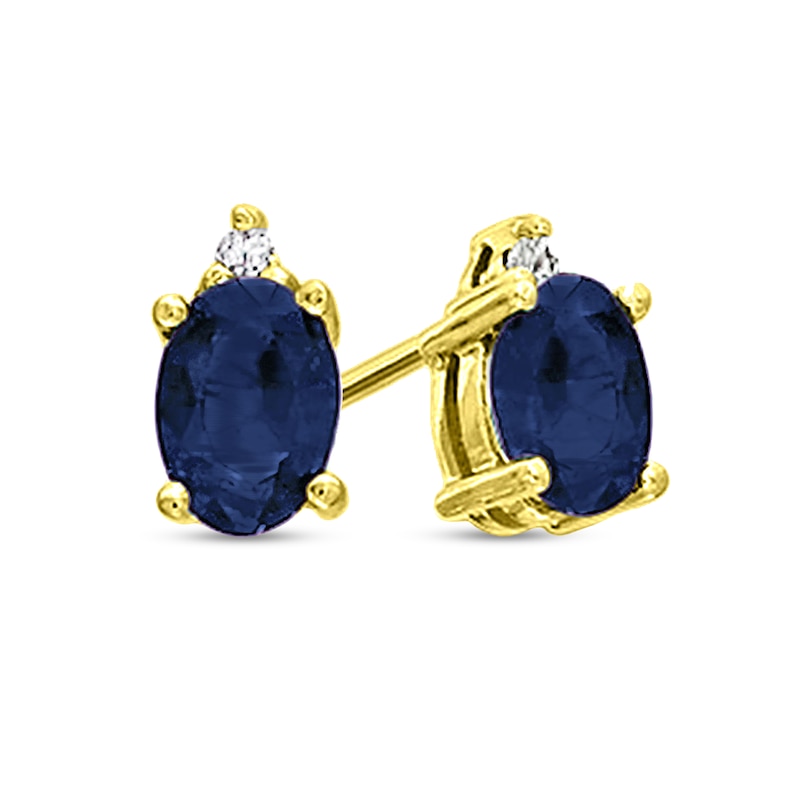 Main Image 1 of Oval Blue Sapphire and Diamond Accent Stacked Stud Earrings in 14K Gold