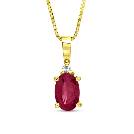 Oval Ruby and Diamond Accent Stacked Pendant in 14K Gold