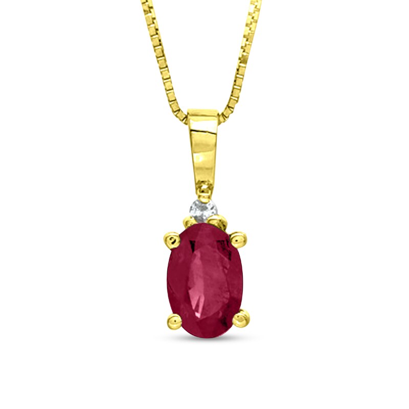 Main Image 1 of Oval Ruby and Diamond Accent Stacked Pendant in 14K Gold