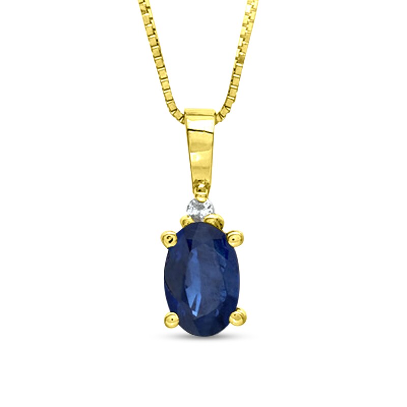 Oval Blue Sapphire and Diamond Accent Stacked Pendant in 14K Gold