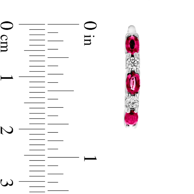 Main Image 2 of Oval Ruby and 3/8 CT. T.W. Diamond Alternating Five Stone U-Hoop Earrings in 14K White Gold