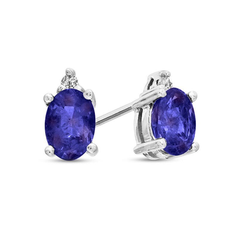 Main Image 1 of Oval Tanzanite and Diamond Accent Stacked Stud Earrings in 14K White Gold