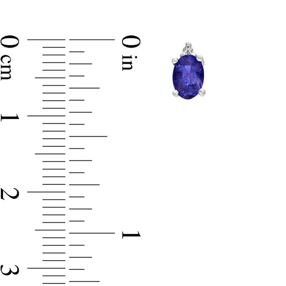 Oval Tanzanite and Diamond Accent Stacked Stud Earrings in 14K White Gold