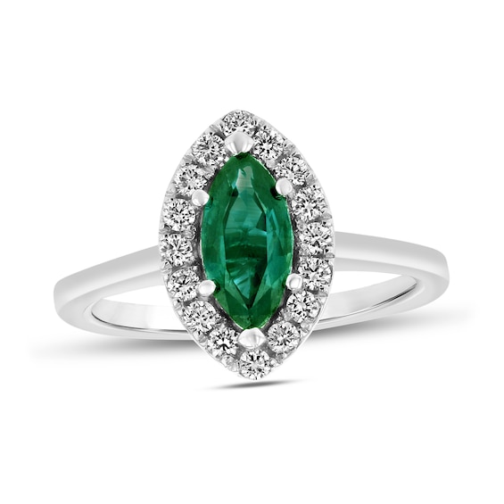 Marquise Emerald and 1/4 CT. T.w. Diamond Frame Ring in 14K White Gold