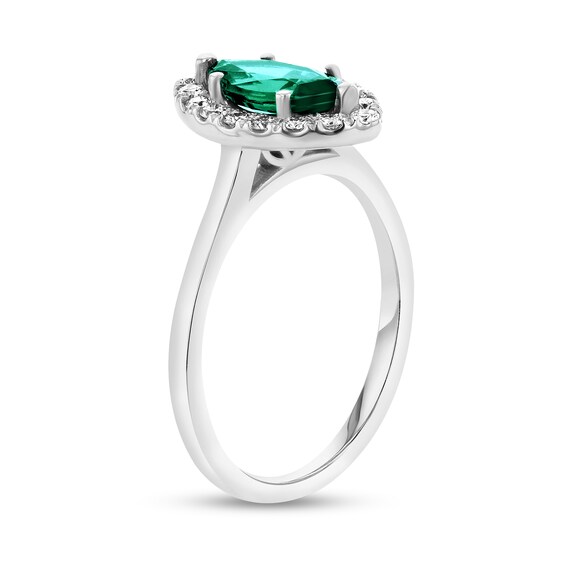 Marquise Emerald and 1/4 CT. T.w. Diamond Frame Ring in 14K White Gold