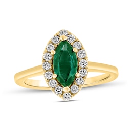 Marquise Emerald and 1/4 CT. T.W. Diamond Frame Ring in 14K Gold