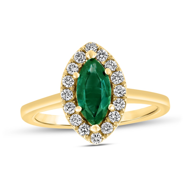 Main Image 1 of Marquise Emerald and 1/4 CT. T.W. Diamond Frame Ring in 14K Gold