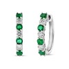Thumbnail Image 1 of Emerald and 3/8 CT. T.W. Diamond Alternating Seven Stone Huggie Hoop Earrings in 14K White Gold