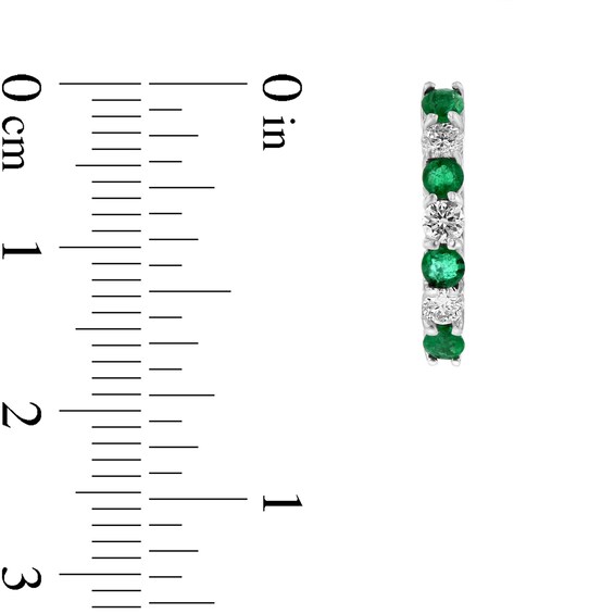 Emerald and 3/8 CT. T.w. Diamond Alternating Seven Stone Huggie Hoop Earrings in 14K White Gold