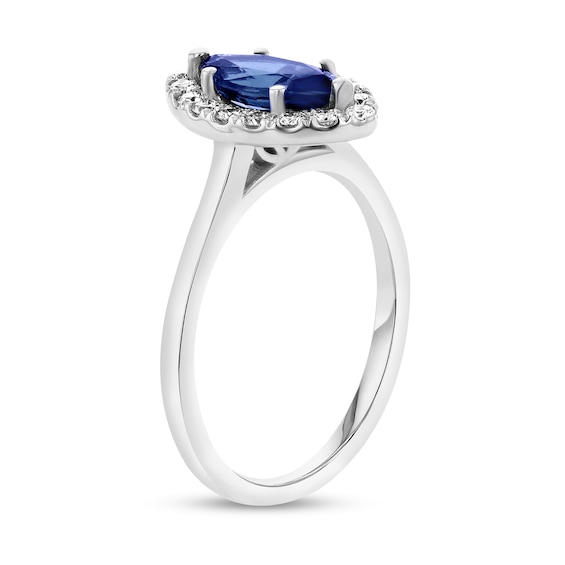 Marquise Blue Sapphire and 1/4 CT. T.w. Diamond Frame Ring in 14K White Gold