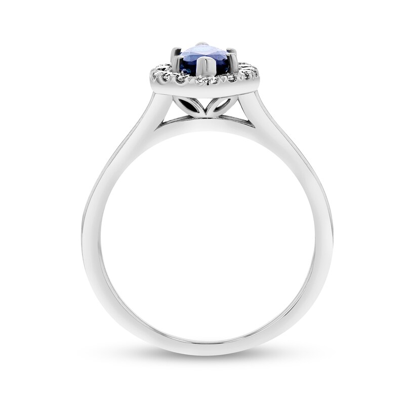 Main Image 3 of Marquise Blue Sapphire and 1/4 CT. T.W. Diamond Frame Ring in 14K White Gold