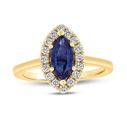 Marquise Blue Sapphire and 1/4 CT. T.W. Diamond Frame Ring in 14K Gold