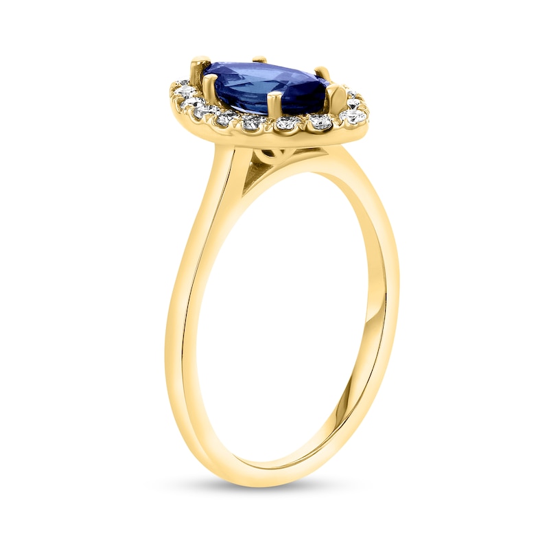 Main Image 3 of Marquise Blue Sapphire and 1/4 CT. T.W. Diamond Frame Ring in 14K Gold