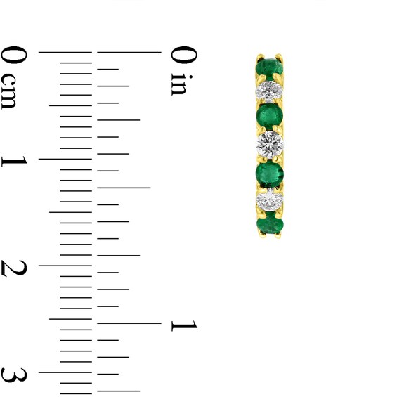 Emerald and 3/8 CT. T.w. Diamond Alternating Seven Stone Huggie Hoop Earrings in 14K Gold