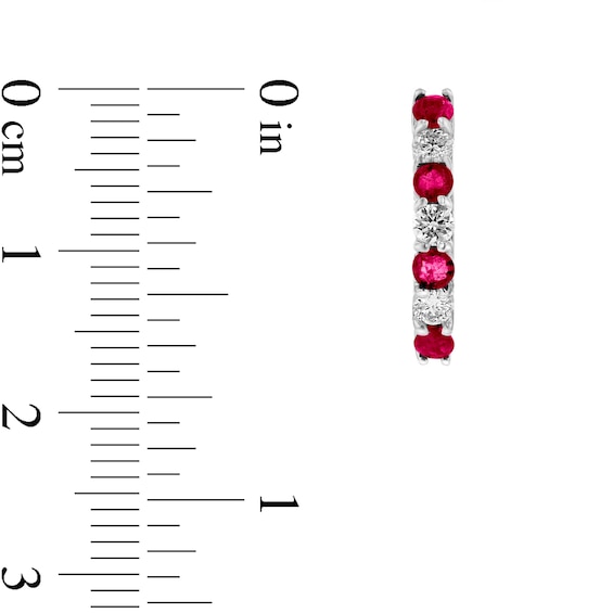 Ruby and 3/8 CT. T.w. Diamond Alternating Seven Stone Huggie Hoop Earrings in 14K White Gold