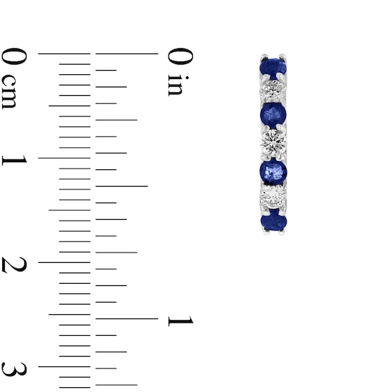 Blue Sapphire and 3/8 CT. T.w. Diamond Alternating Seven Stone Huggie Hoop Earrings in 14K White Gold