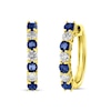 Blue Sapphire and 3/8 CT. T.W. Diamond Alternating Seven Stone Huggie Hoop Earrings in 14K Gold