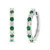 Thumbnail Image 1 of Emerald and 1/2 CT. T.W. Diamond Alternating Ten Stone Hoop Earrings in 14K White Gold