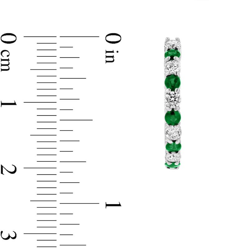 Main Image 2 of Emerald and 1/2 CT. T.W. Diamond Alternating Ten Stone Hoop Earrings in 14K White Gold