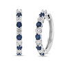 Thumbnail Image 1 of Blue Sapphire and 1/2 CT. T.W. Diamond Alternating Ten Stone Hoop Earrings in 14K White Gold