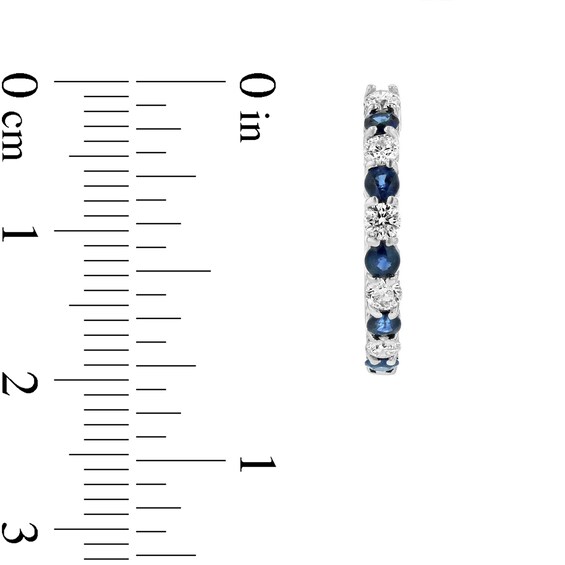 Blue Sapphire and 1/2 CT. T.w. Diamond Alternating Ten Stone Hoop Earrings in 14K White Gold
