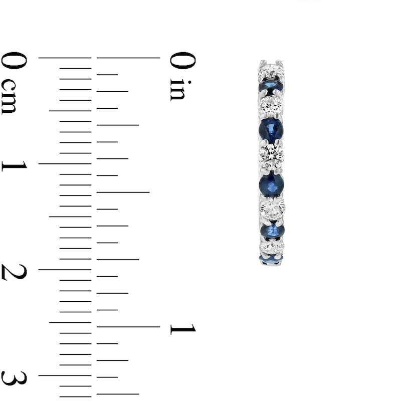 Main Image 2 of Blue Sapphire and 1/2 CT. T.W. Diamond Alternating Ten Stone Hoop Earrings in 14K White Gold