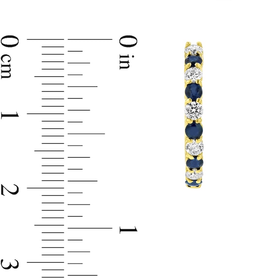 Blue Sapphire and 1/2 CT. T.w. Diamond Alternating Ten Stone Hoop Earrings in 14K Gold