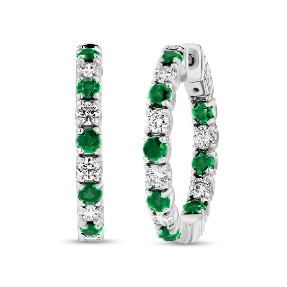 Emerald and 1-1/4 CT. T.w. Diamond Alternating Inside-Out Hoop Earrings in 14K White Gold