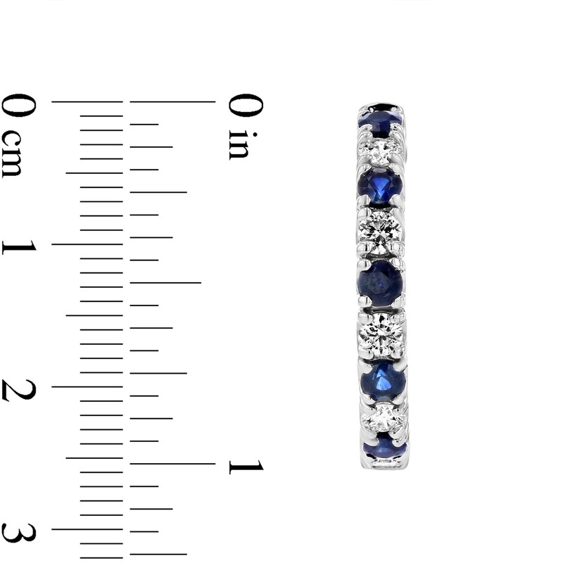 Main Image 2 of Blue Sapphire and 1-1/4 CT. T.W. Diamond Alternating Inside-Out Hoop Earrings in 14K White Gold