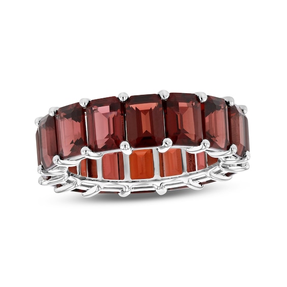 Emerald-Cut Garnet Eternity Band in 14K White Gold - Size 7