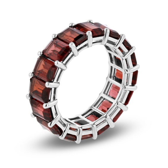 Emerald-Cut Garnet Eternity Band in 14K White Gold - Size 7