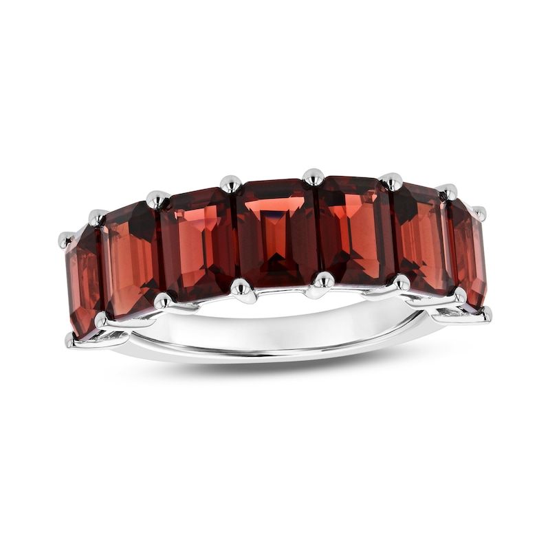 Main Image 1 of Emerald-Cut Garnet Seven Stone Anniversary Band in 14K White Gold